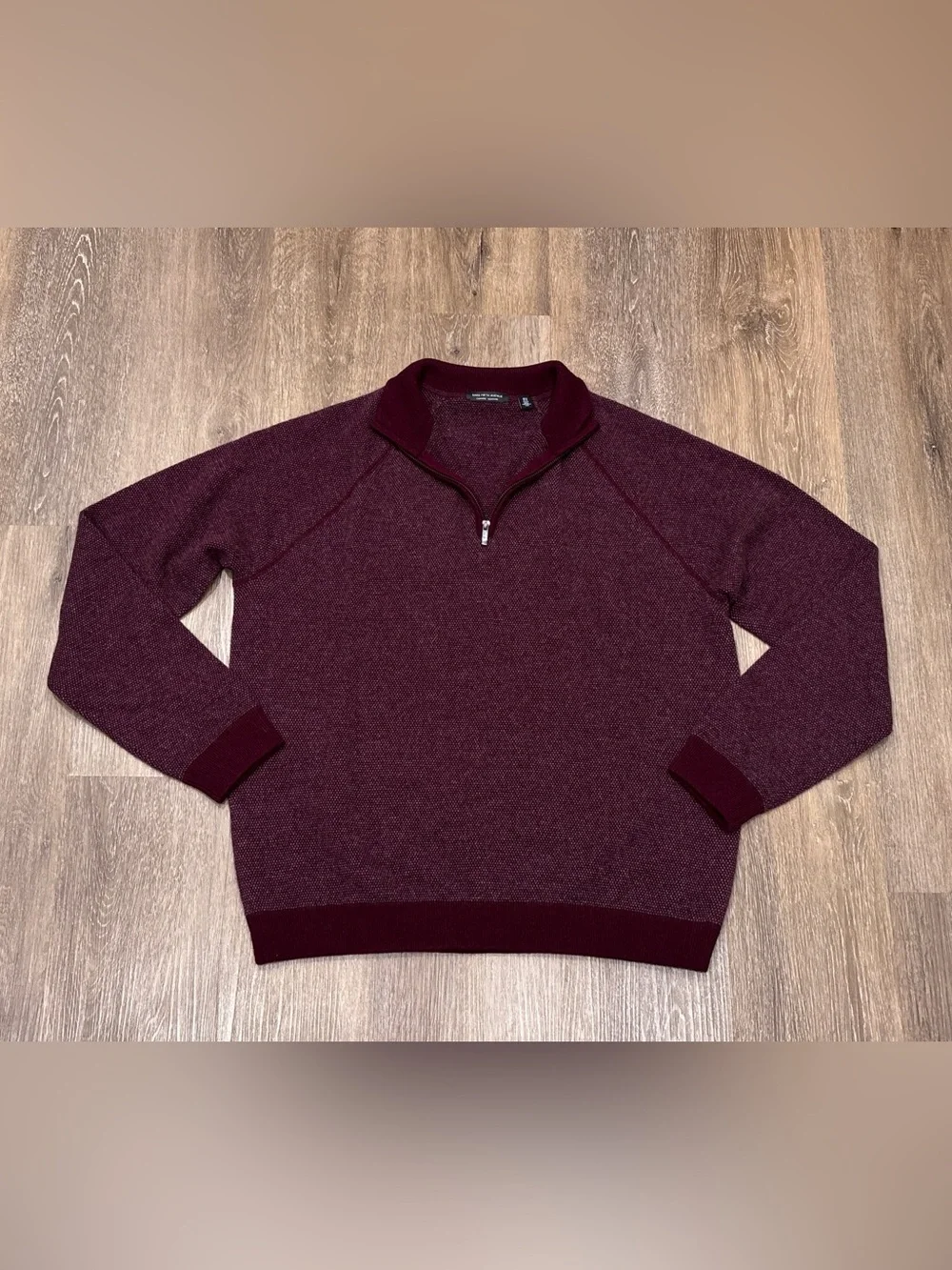 Saks Fifth Avenue Cashmere Quarter Zip Sweater Mens XL Burgundy Birdseye Knit